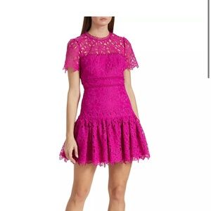 Monique Lhuilier Short sleeve floral lace minidress
